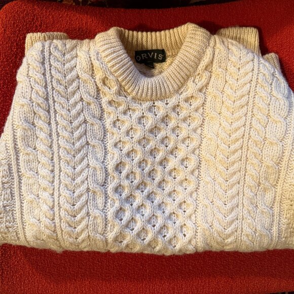 ORVIS All-over Border Pattern Wool Knit Sweater Men's XL Size /eaa498247